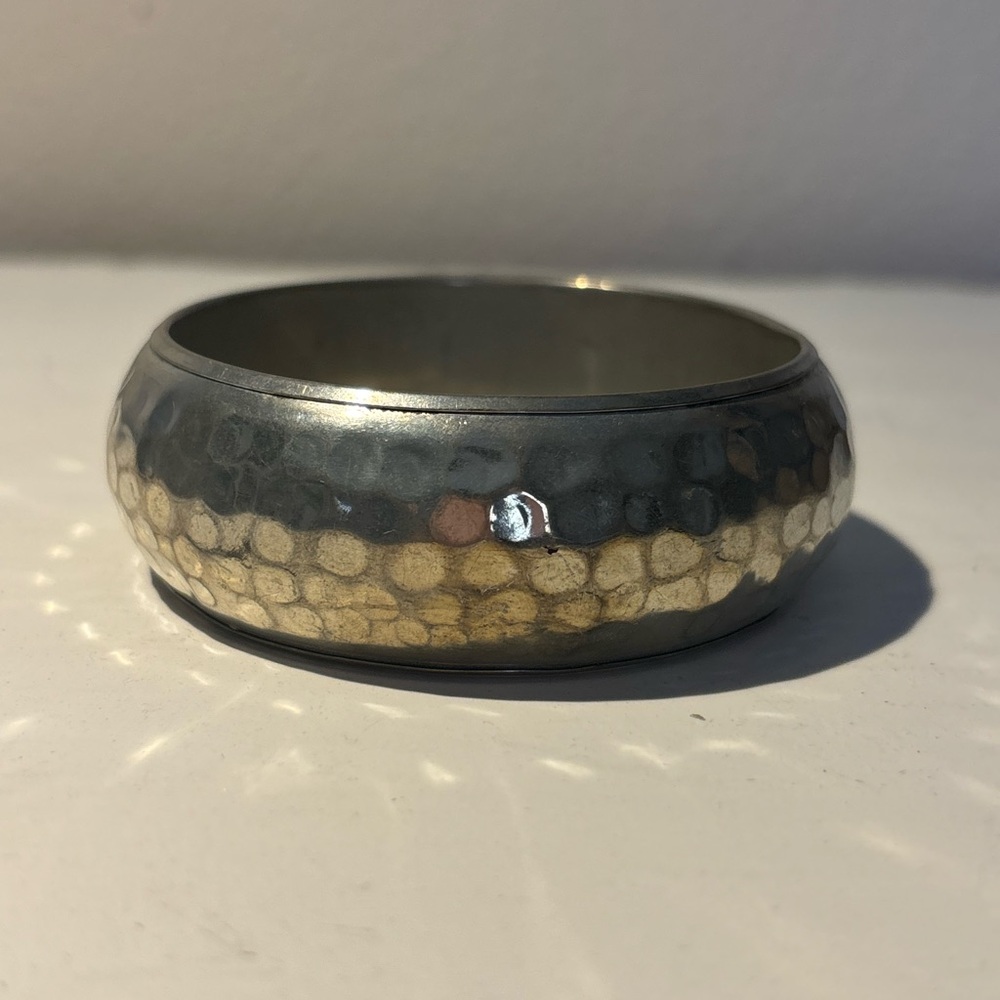 Silver and Gold Hammered Bangle Bracelet